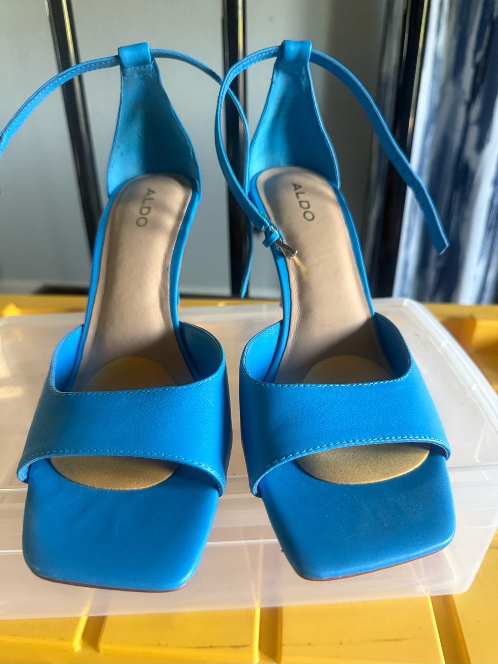 ALDO Turquoise Blue Square-Toe Ankle-Tie Heels